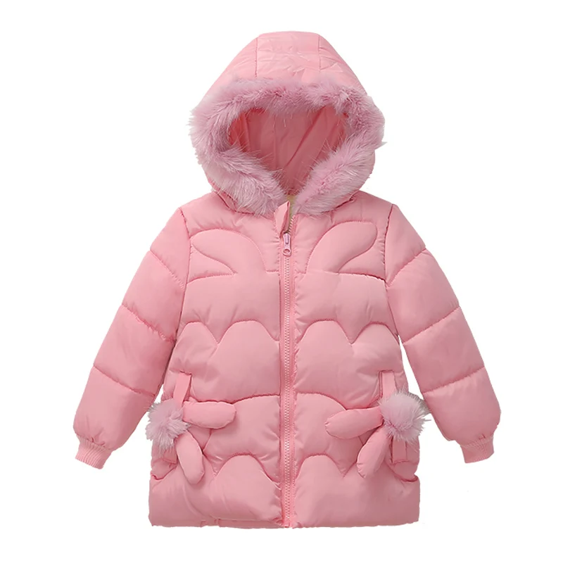 Pink Toddler Girls Cotton-padded clothes Autumn Winter Girls Jacket For Kids Warm Fur Outerwear Coat Children Jacket 2 3 4 Year - Цвет: Pink