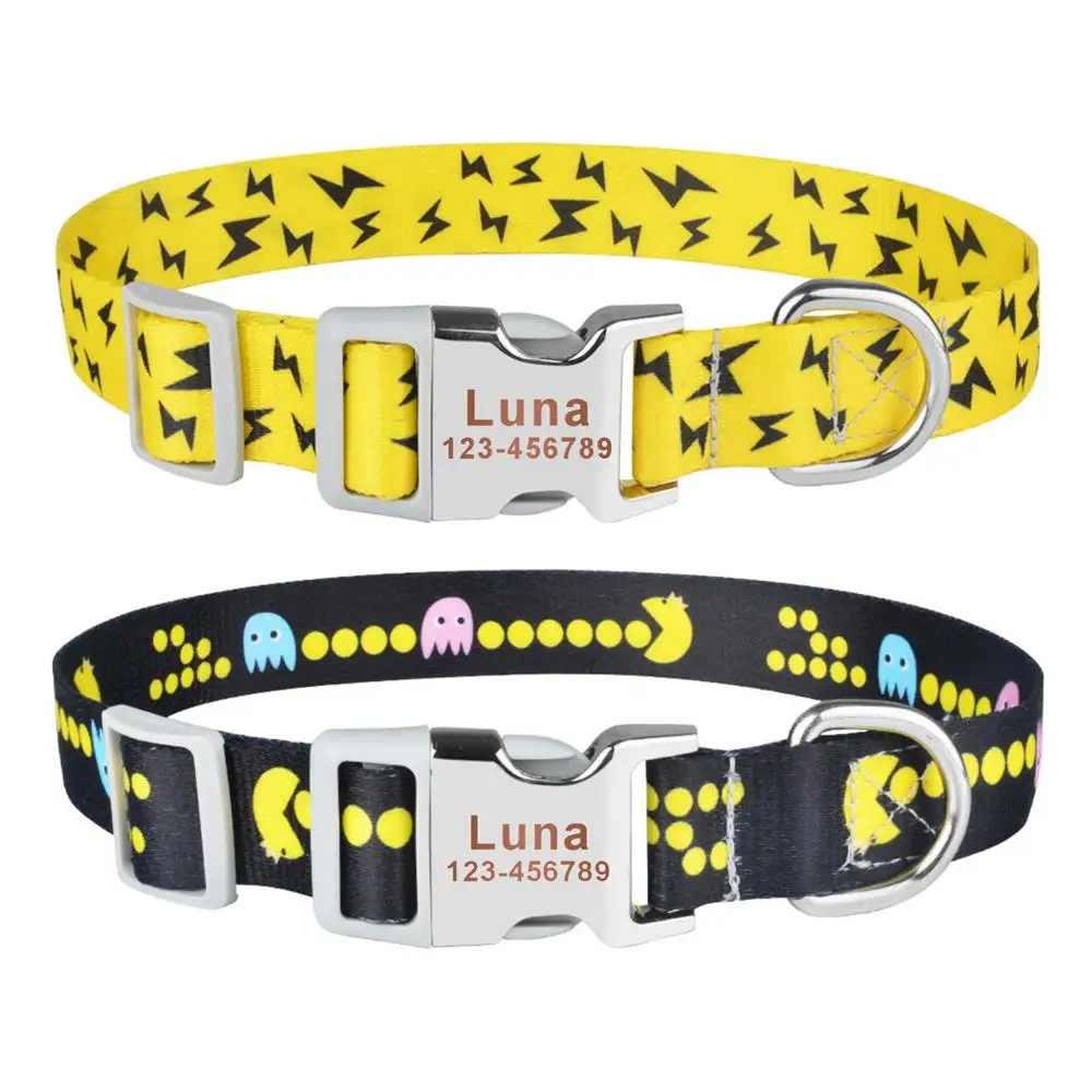 

Personalized Pet Collar Custom Puppy Name Plate Adjustable Funny Cartoon Lightning Game Fans Basic Cat Dog Collars