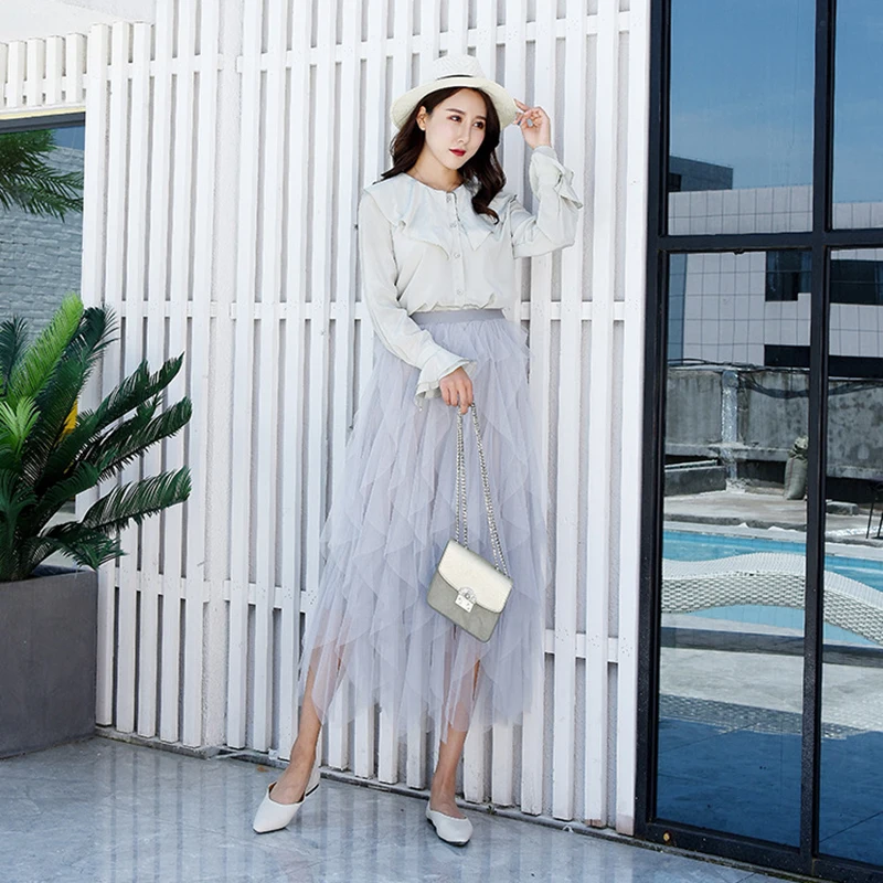 2019 Женская длинная юбка макси мягкая Тюлевая эластичный пояс юбки вечерние Бохо