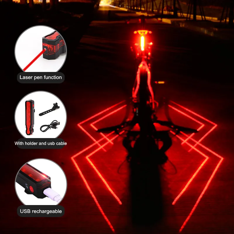 

Folding Laser Bike Light Front Rear Safety Warning Bicycle Light USB Rechargeable Bike Tail Rear Light Waterproof Cycling Lamp
