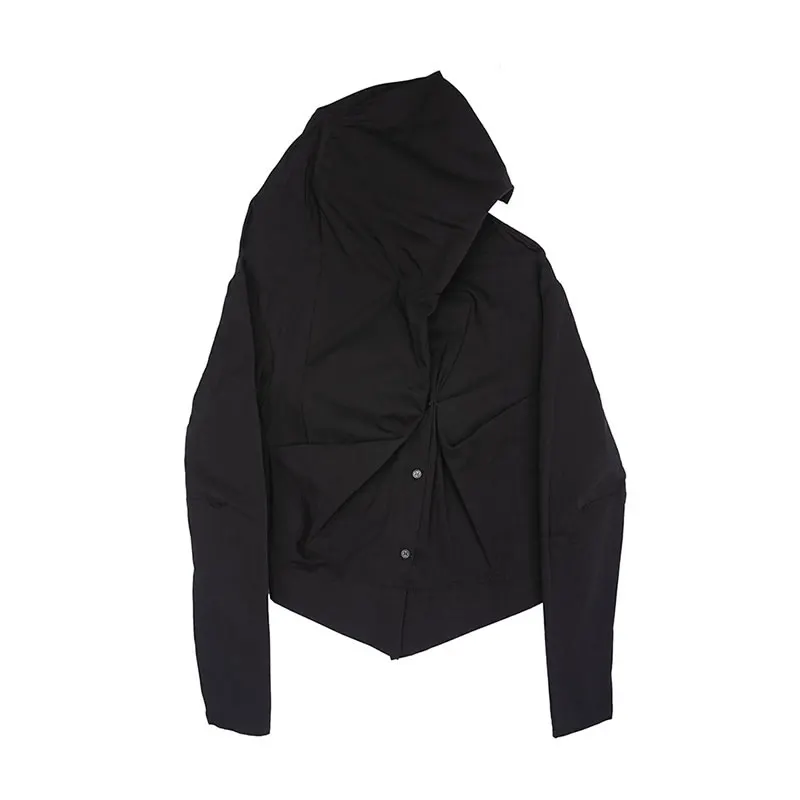 

XITAO White Irregular Blouse Women Fashion Personality All Match Turtleneck 2020 New Autumn Black Full Sleeve Shirt DZL1647