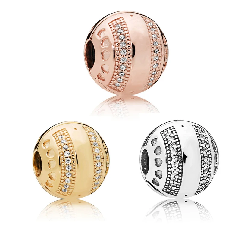 

Clear CZ Crystal Round Ball Clip Beads for Charms Bracelets Signature Logo 925 Sterling Silver Beads for Jewelry Making
