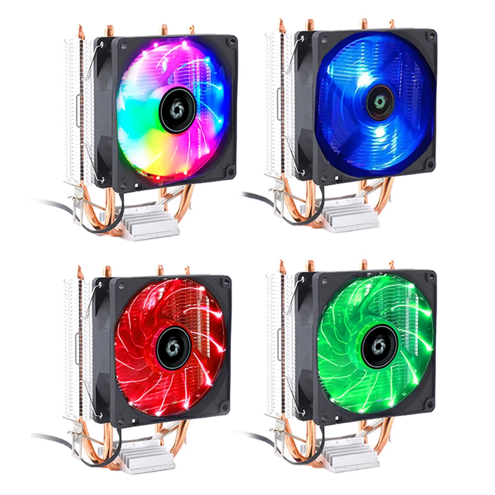 

2 Heat CPU Cooler Cooling Fan 3Pin 2000RPM Gaming Silent Radiator for Intel LGA AMD 1155 1366