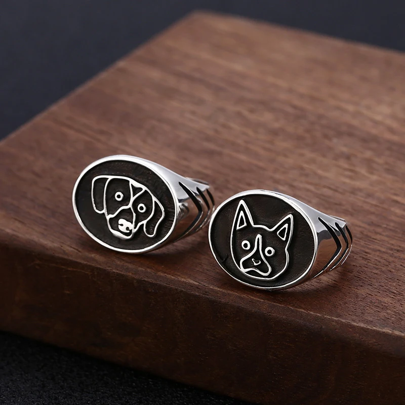 

FNJ Lucky Animal Dog Rings 925 Silver Adjustable Size Open S925 Solid Silver Ring for Women Jewelry