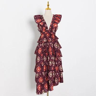 

2020 new summer fashion women ruffles cake dress high waist A-line pullover sexy vacation vestido female K268