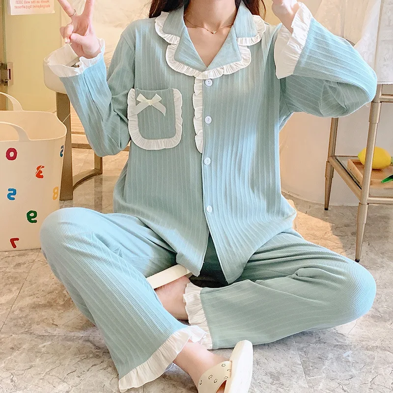 

Пижама женская хлопковая в полоску, с длинным рукавом и брюками