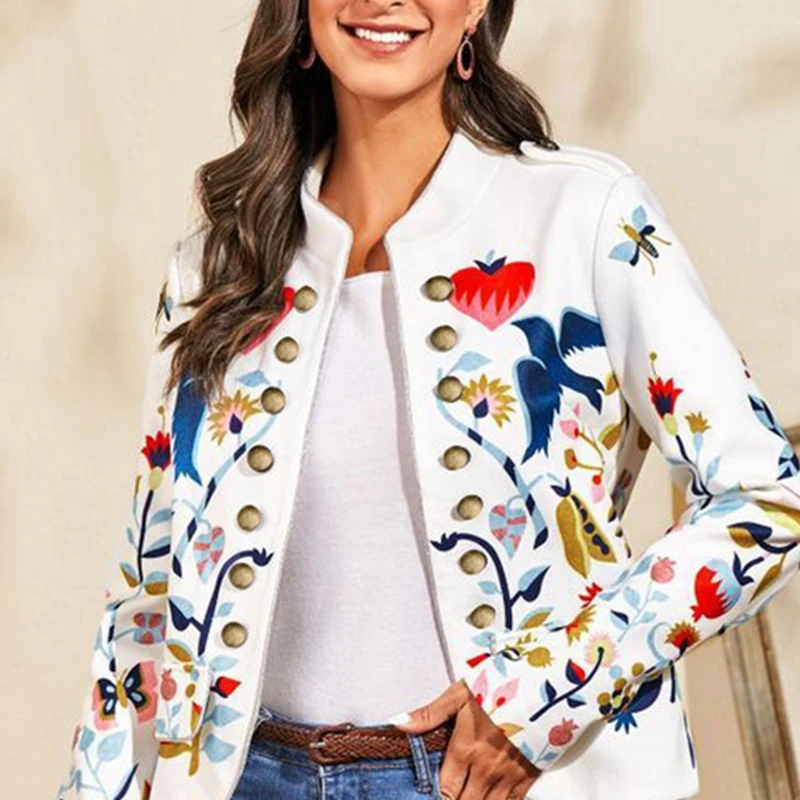 Женский костюм с принтом куртка двубортный Кардиган длинным рукавом и