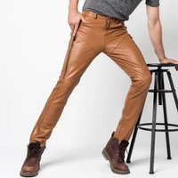 2021 new men genuine leather pants mens winter slim korean sheepskin casual fashion motorcycle pants male locomotive trousers
