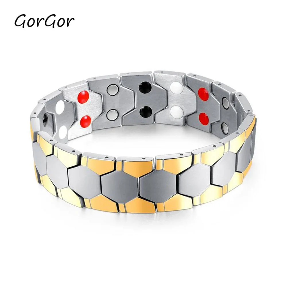 

GorGor New Arrivals Creative Geometric Irregularity Gold Color Double Row Health Bracelet for Fashion Men Jewelry Gift 002