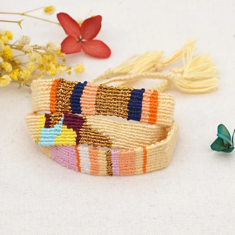 

Bohemian Bracelet Multicolor Ethnic Hand Rope Hand Woven Hemp Cotton Woven Lovers Bracelets for Women Charm Friendship Jewelry