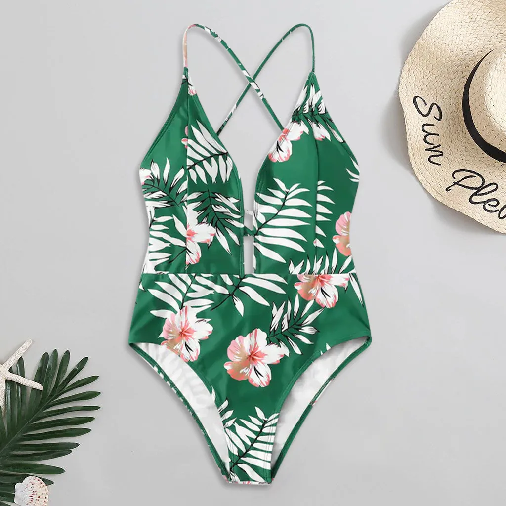 Женский сексуальный купальник с принтом листьев небольшой свежий высокой талией