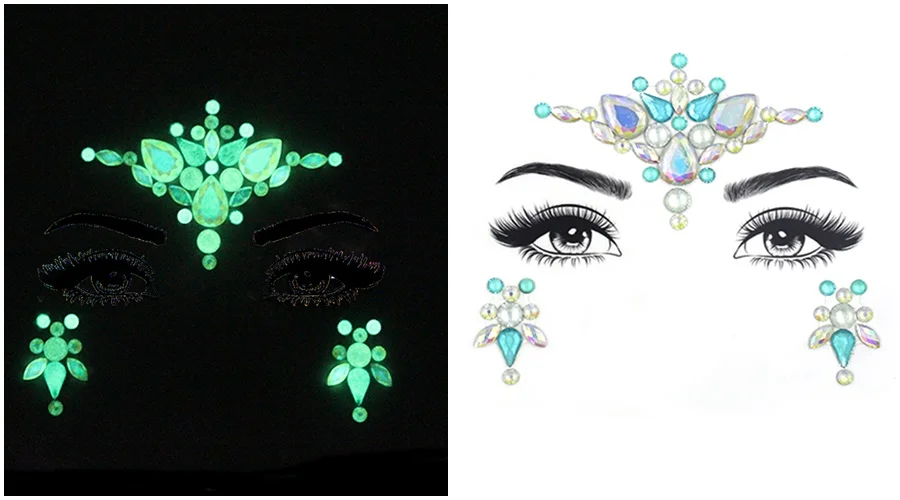 17 Luminous Glitter Calavera Мексиканская наклейка на лицо с кристаллами светящиеся наклейки на глаза с блестками временные наклейки на тату Украшения для тела музыкальный фестиваль вечерние тату - Цвет: 17 Luminous Glitter