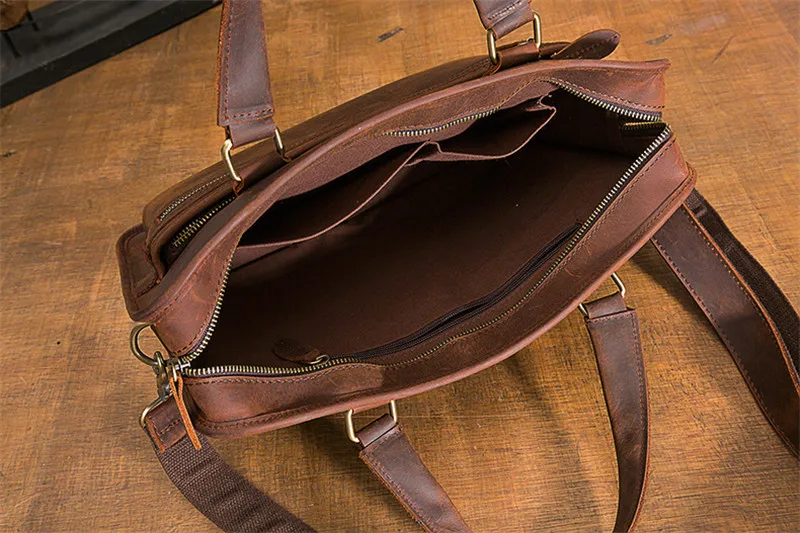 Fashion retro handmade crazy horse cowhide men women's briefcases casual business laptop handbags genuine leather messenger bags