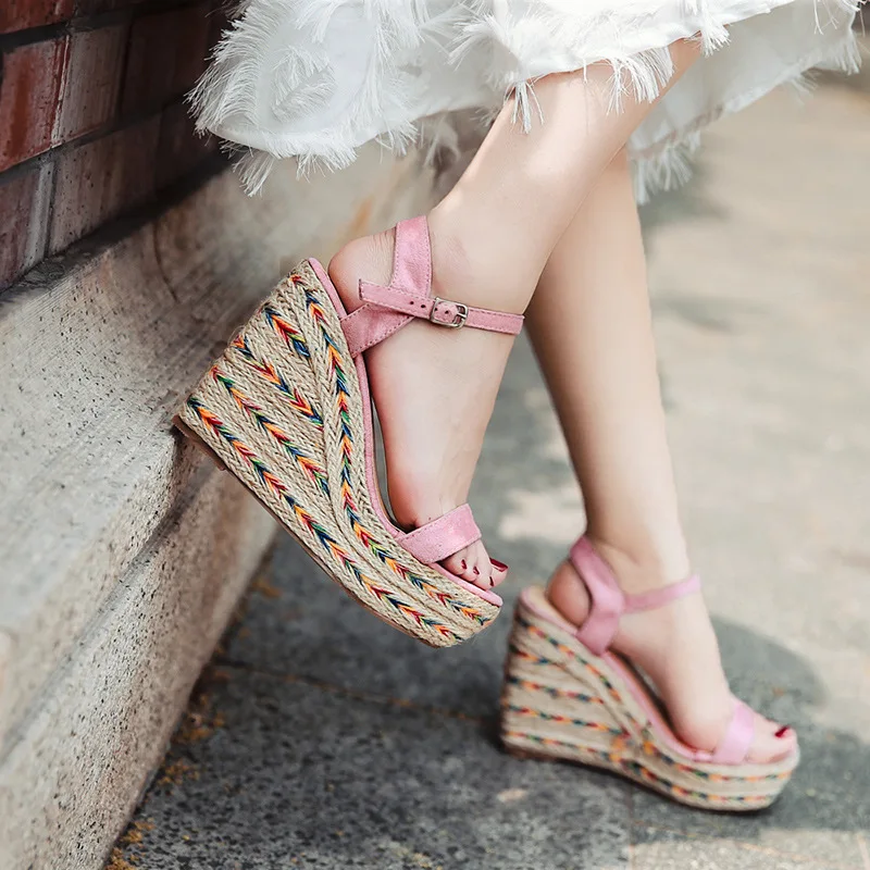 

Босоножки женские замшевые на танкетке, туфли-лодочки на платформе и высоком каблуке, с переплетением, с открытым носком, на шнуровке, повсе...