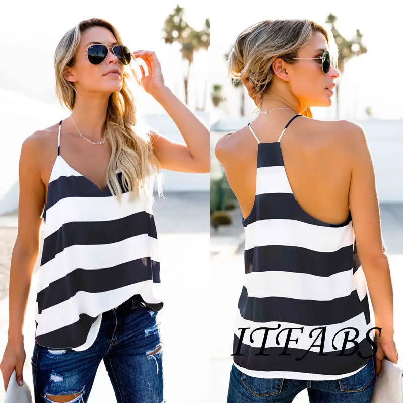 

Women Vest Casual V-Neck Beach Top Sleeveless Tank Tops T-Shirt Tee