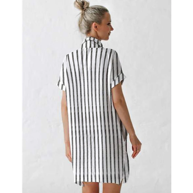 

Women Summer Short Sleeve Mini Dresses Casual Shirt Dress Sexy Brief Elegant Pocket Single-Breasted Loose Party Turn-Down Collar