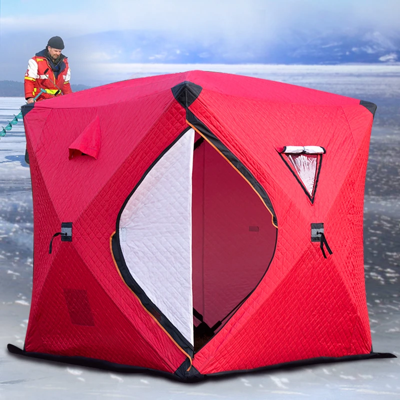 

Трехслойная хлопковая теплая палатка для зимней подледной рыбалки, для 3-4 человек, кемпинга, туристическая палатка для зимней рыбалки, пала...