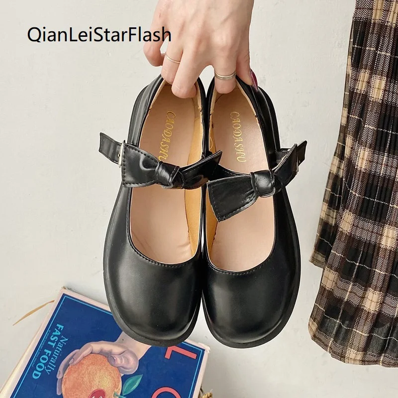 

2021 Spring Lolita Shoes Bow Mary Janes Shoes Platform Leather Girls Shoe Round Toe Casual Shoe Buckle Strap zapatos mujer