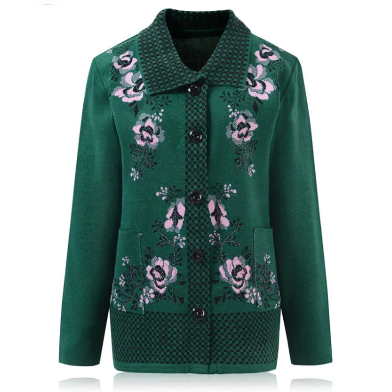 Свитер для женщин среднего и пожилого возраста кардиган на весну осень Свободный