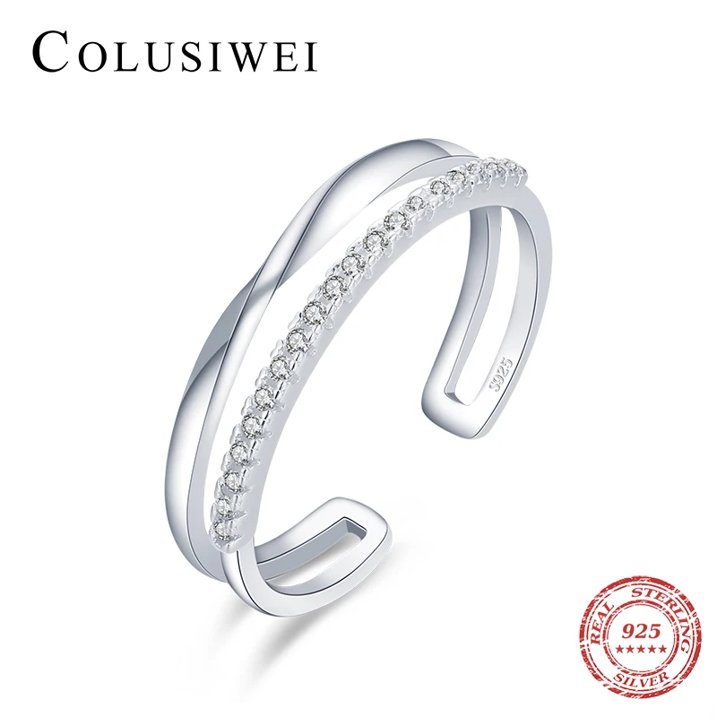 

Colusiwei Dazzling Princess 925 Sterling Silver Clear Cubic Zirconia Adjustable Ring for Women Wedding Finger Rings Jewelry