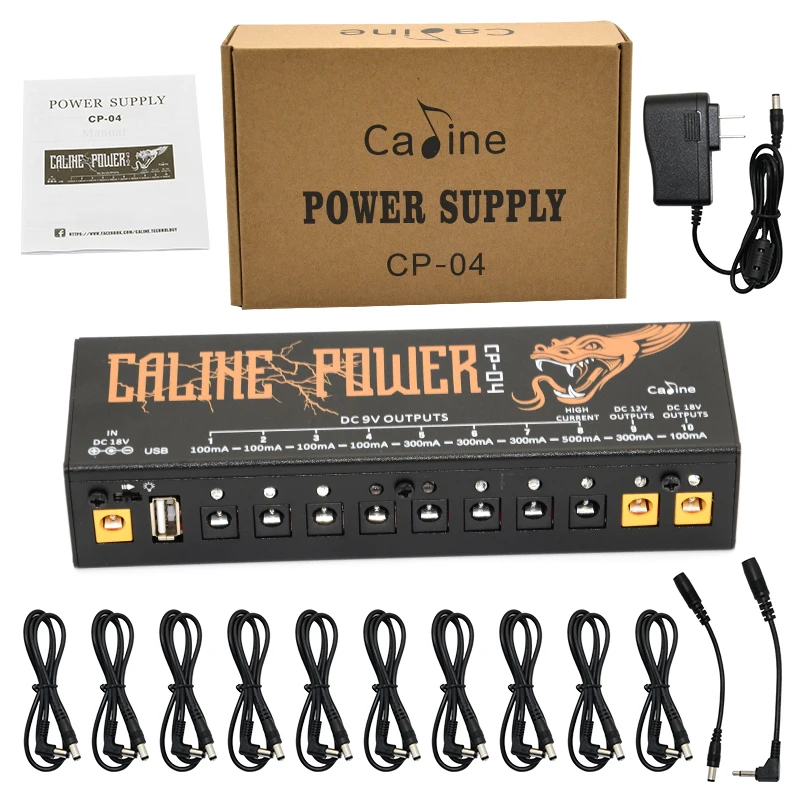 Caline CP-04 – alimentation électrique pour pédales d'effet guitare, 10 sorties isolées (9V, 12V, 18V), Protection contre les courts-circuits et les surintensités