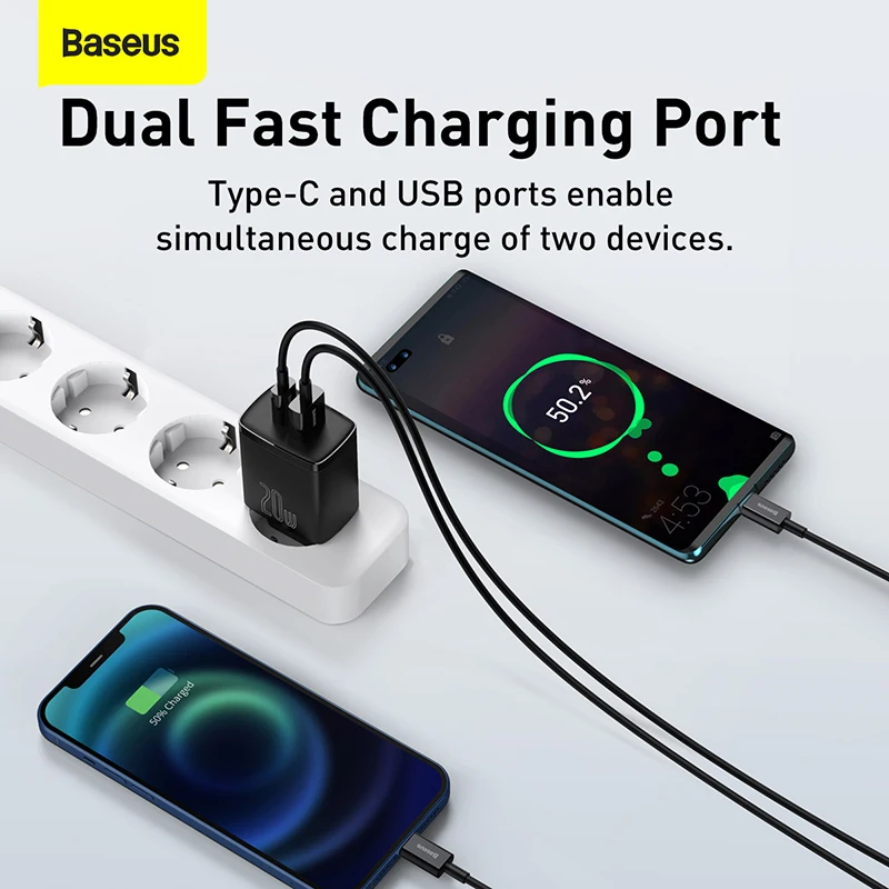 Зарядное устройство Baseus PD 20 Вт USB Type C для iPhone 13 12 Pro Max Xiaomi быстрая зарядка 3 0