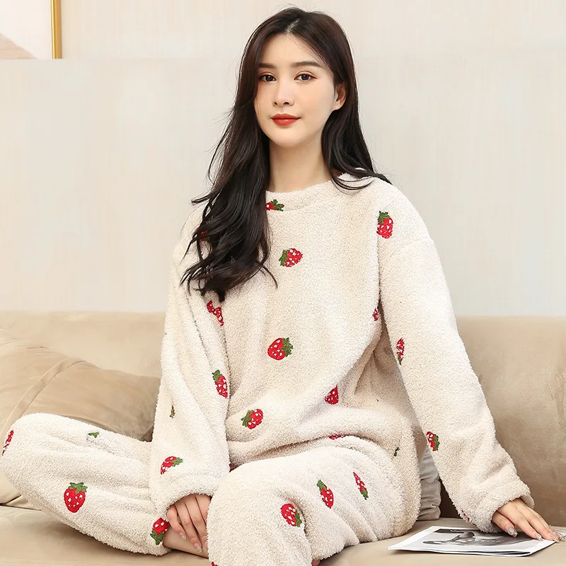 

Kawaii Pajama Set Woman Two-piece Embroidered Plush Lounge Wear Pajamas Sleepwear Women Cotton LUGENTOLO