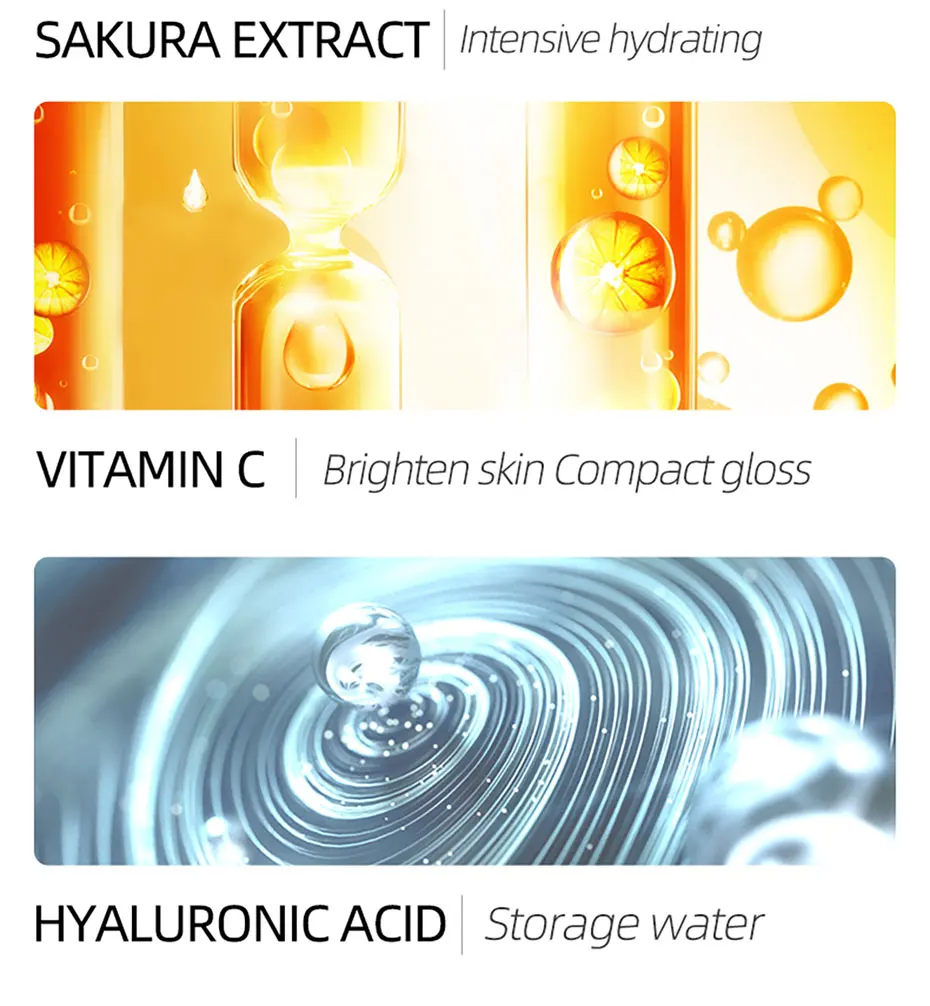 LAIKOU 15ml Original Serum Sakura Anti Aging Hyaluronic Acid Pure 24K Gold Whitening Vitamin C Essence Skin Care Face Serums