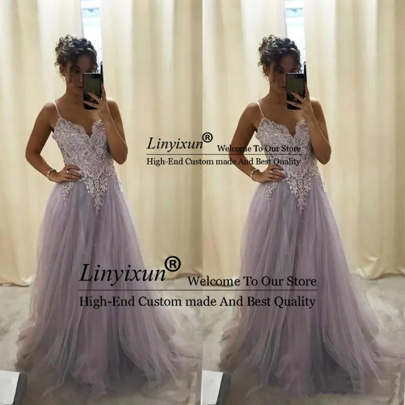 

Сексуальные Платья на тонких бретельках для выпускного вечера, длинные тюлевые платья трапециевидной формы для выпускного вечера, вечерни...