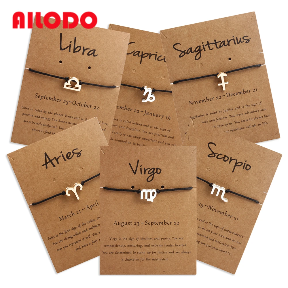 Ailodo 12 созвездий черная веревочная цепочка плетеные браслеты для женщин мужчин