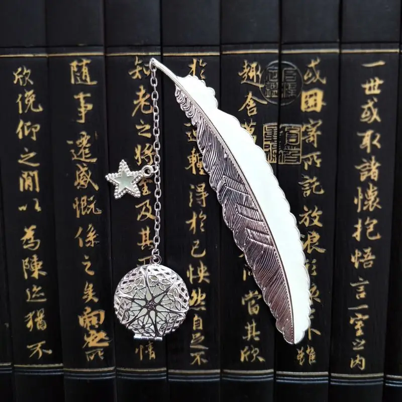 Metal Luminous Feather Angel Wings Bookmark Retro Moon Fluorescent Big Five Stars Time Gem Exquisite Small Bookmarks | Канцтовары для