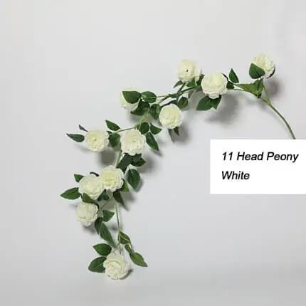 white Искусственные цветы Xuanxiaotong, 1 шт., 145 см., голубой пион, 11 головок, розовые пионы, цветы, Виноградная лоза, для дома, вечерние, розы, украшения для сада - Цвет: white