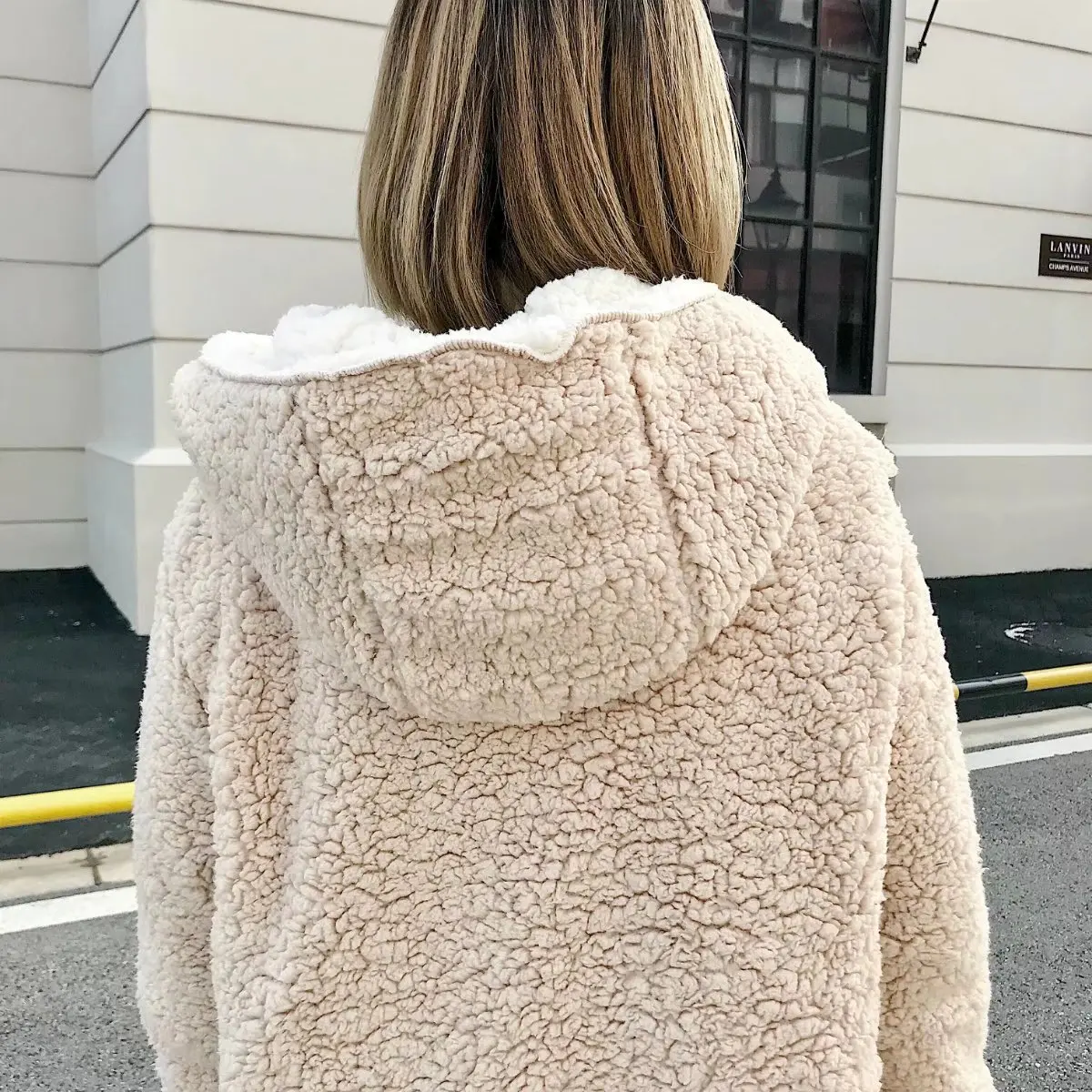 

Hooded Vintage Parka Outwear Coats Women Warm Double Sides Lambswool Coat Bomber Reversible Soft Fleece Hooded Lamb Fur Jacket