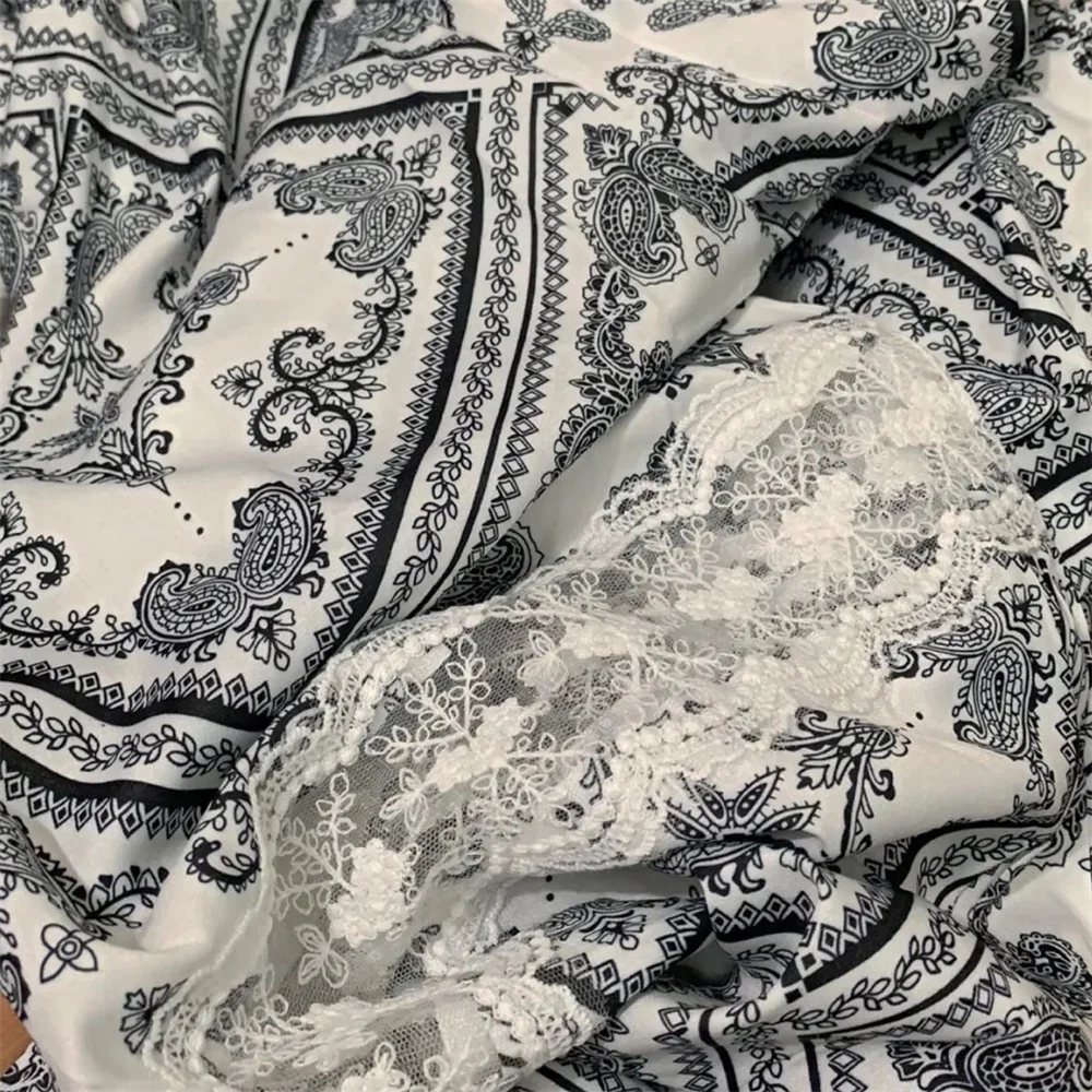 

Lace Stitching Elastic High Waist Ethnic Style Wide Leg Pants Loose Harajuku Joggers Women Sweatpants Boho Floral Print Trousers