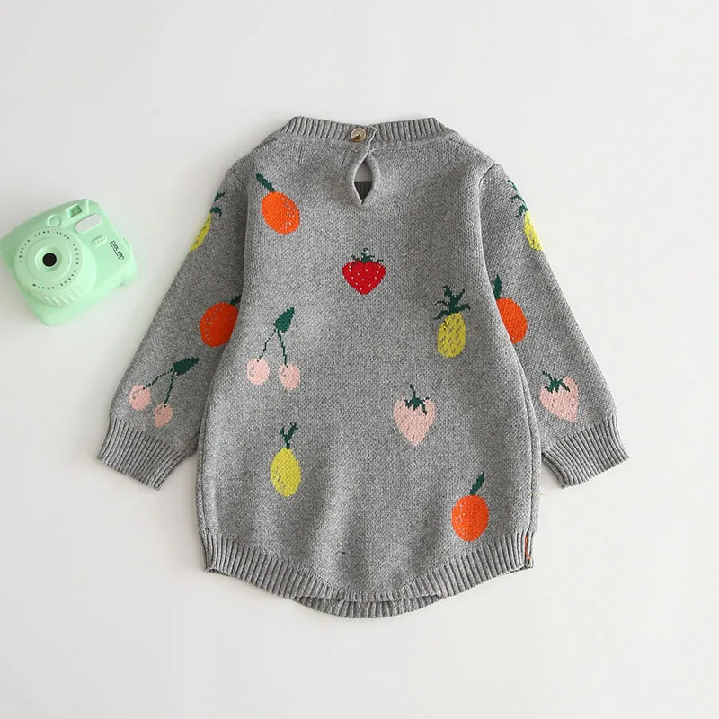 

Newborn Clothes 2020 Autumn New Baby Knitting Girls Baby Pure Cotton Double Jacquard Fruit Jumpsuit Romper Kids Romper 0-3 Years