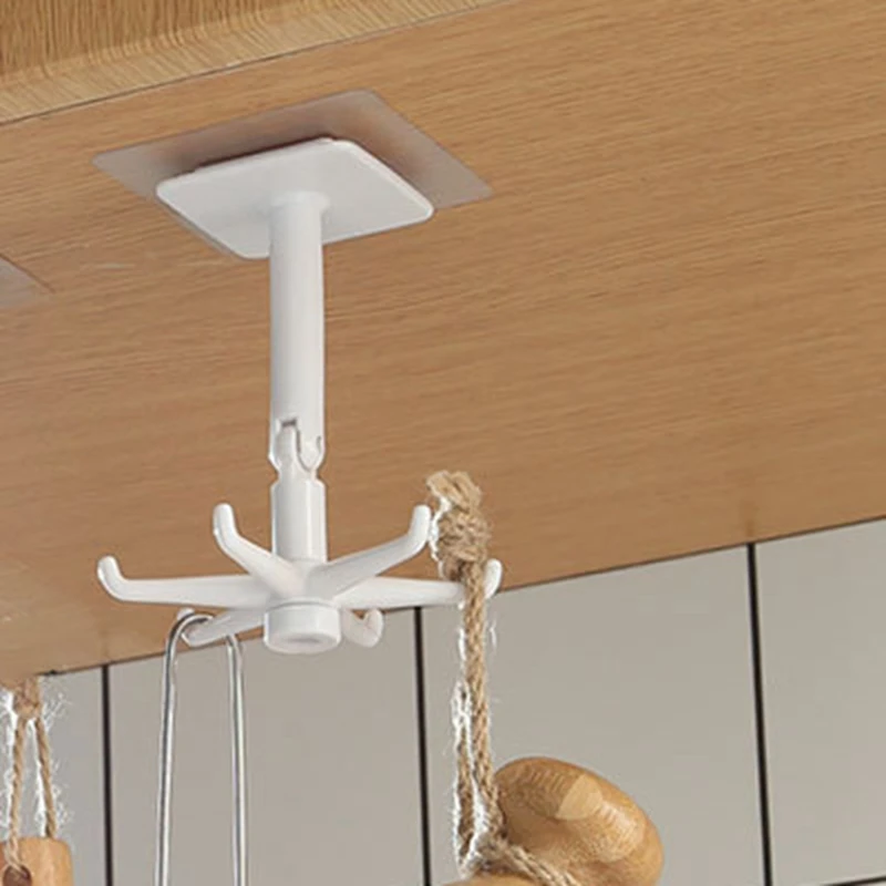 

5Pcs Under Shelf Rotate Hook Holder Hang Kitchen Cabinet Storage Rack Organizer Rack Multi-Purpose Hooks Home Storage