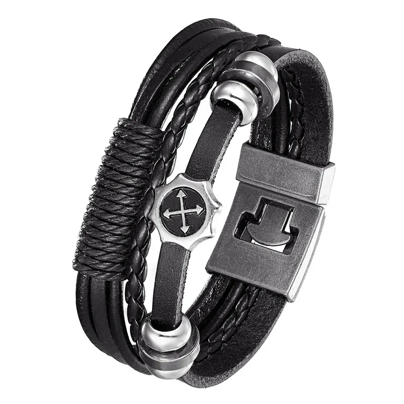 

2020 Lucky Vintage Leather Bracelet Men's Alloy Cross Multilayer Woven Women's Pulseira Masculina 7.87 "