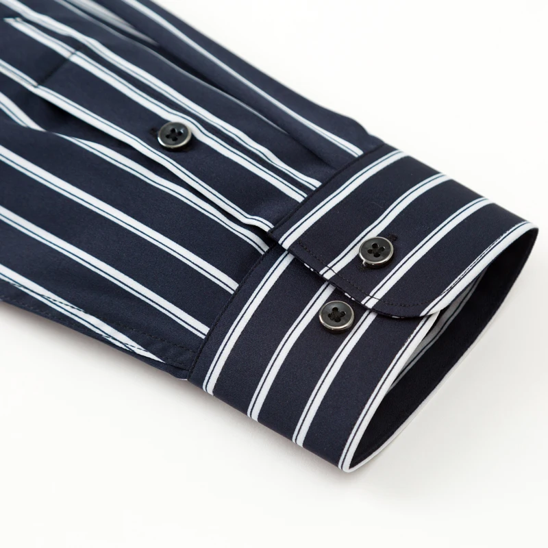 

Men's Fashion Long Sleeve Silky Fabric Striped Shirts Single Patch Pocket Work Casual Standard-fit Easy Care Classic Dress Shirt