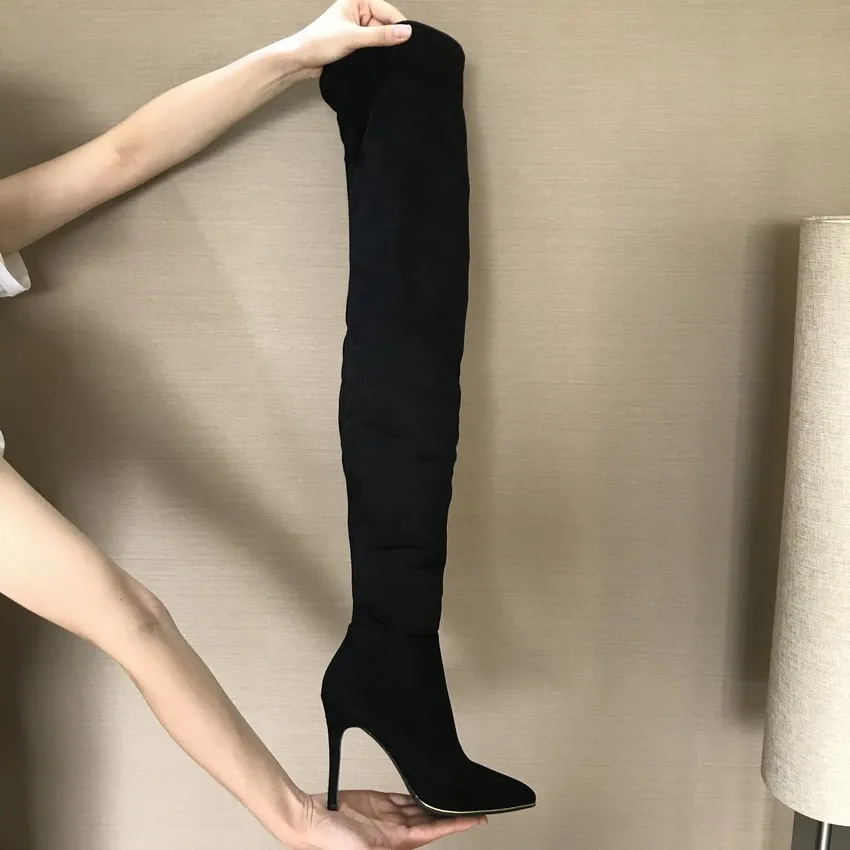 

2020 Brand Stretch Suede Leather Thigh High Heels boots Women Winter Boots Stiletto Heels Sexy Over the Knee Boots Female Shoes