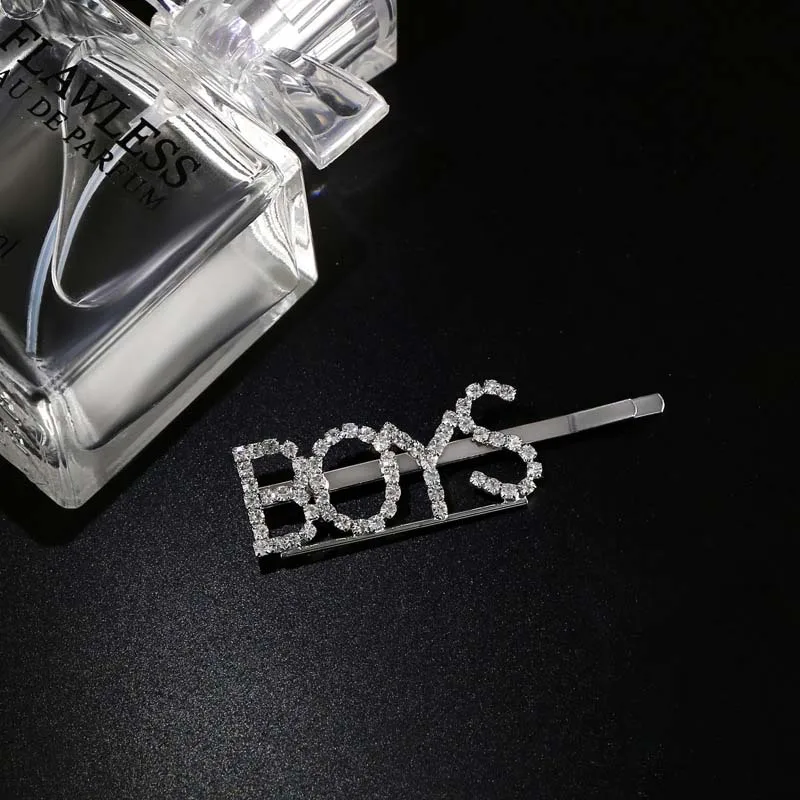 boys Горячая Мода Письмо Слово горный хрусталь заколка для волос с кристаллами hairgrip заколки для волос клип сцепление булавки орнамент заколки-пряжки аксессуары для волос - Цвет: boys