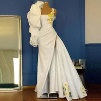 ivory mermaid trumpet party gowns one shoulder sweepbrushevening dresses applique frontside slit party dresses 2021