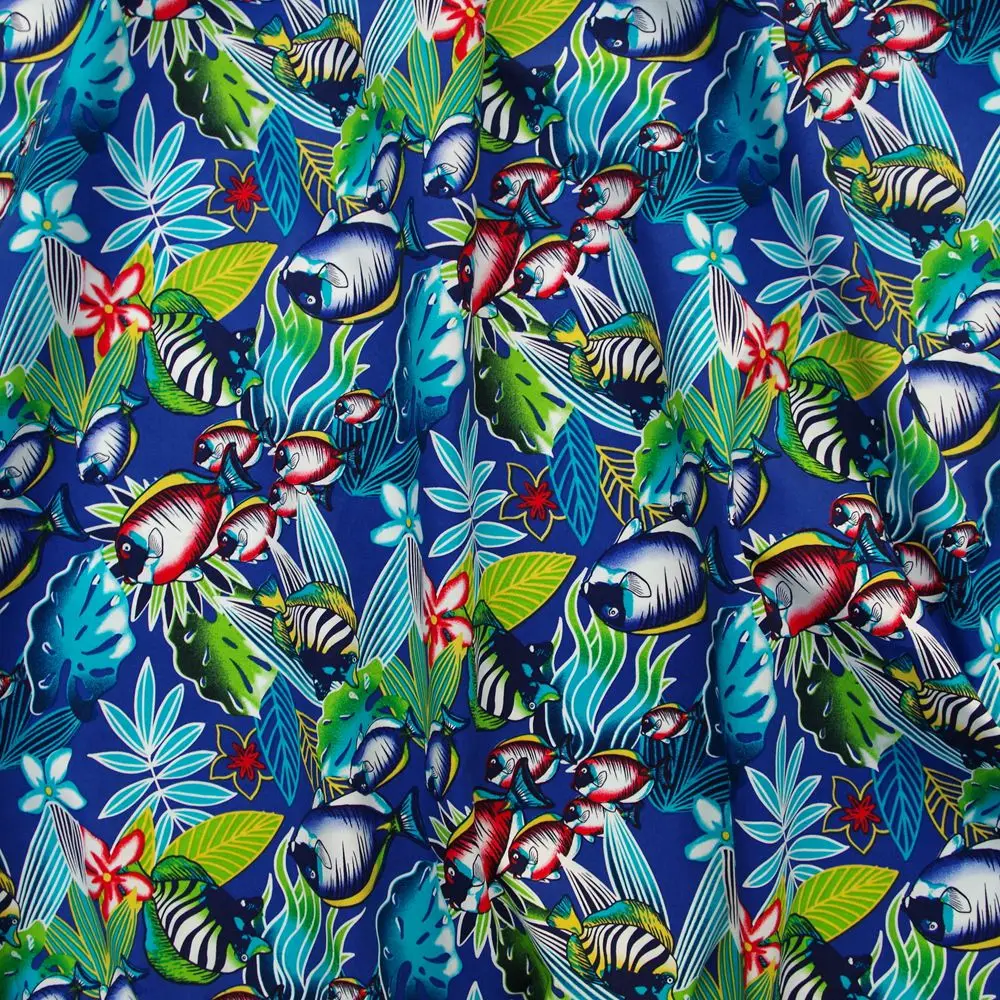 

1 yard Fish and Marine plant Cotton Polyester Blend Fabric (width=140cm)