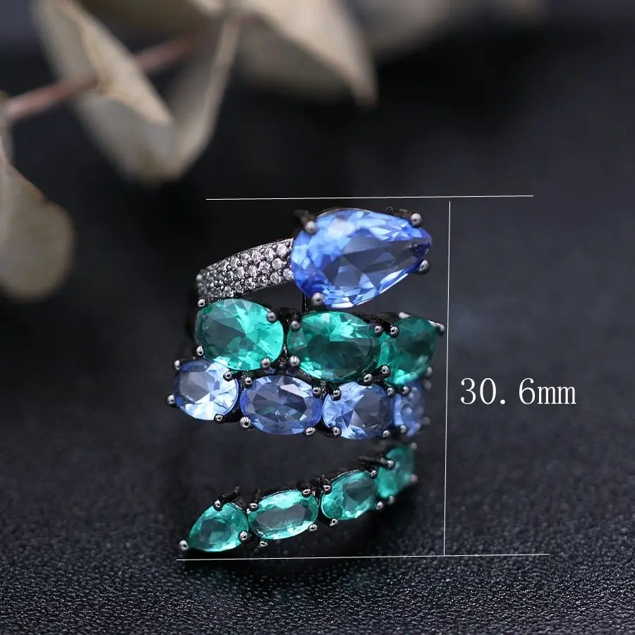 

Classic Luxury Ring For Women Colorful AAA Cubic Zircon Green Blue Stones Glass Crystal Snake Finger Rings Fashion Party Jewelry