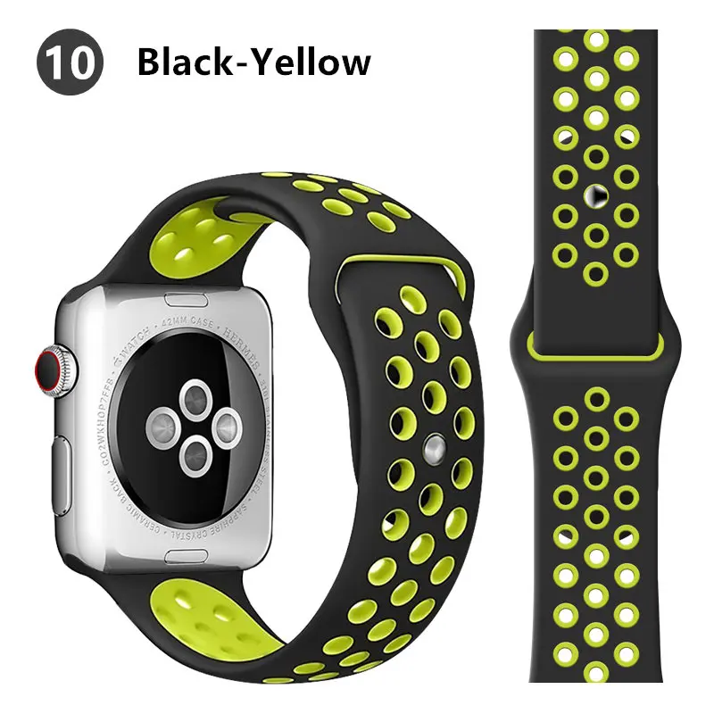 black yellow 10 Ремешок для apple watch band 44 мм 40 мм apple watch 5 4 3 2 iwatch band 42 мм 38 мм спортивный силиконовый браслет correa аксессуары для часов - Цвет ремешка: black yellow 10