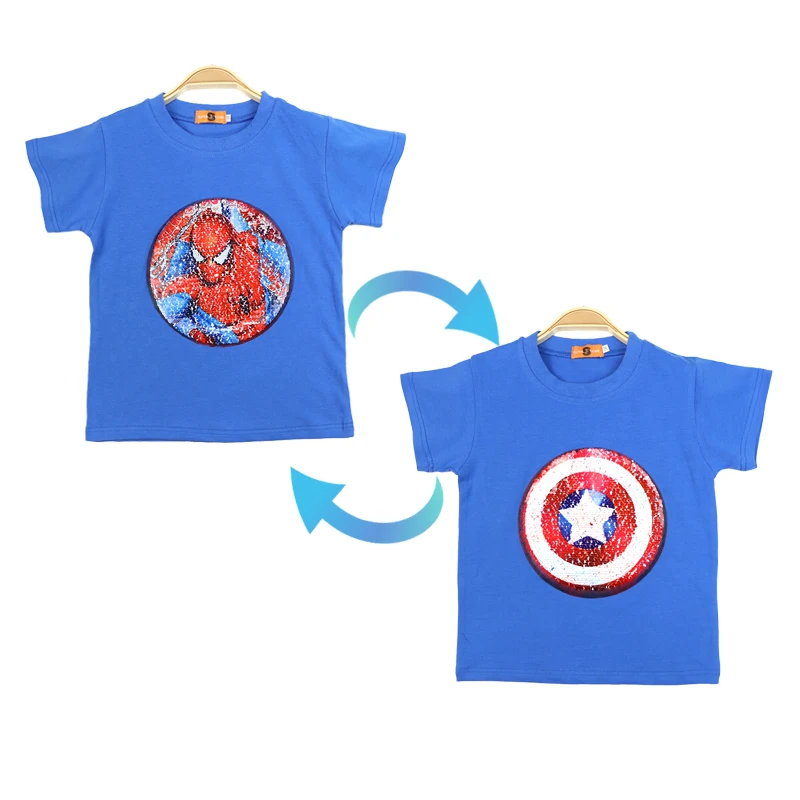 

Summer Boys T-shirt Clothing 1 Piece Of Sequins Change Graphics Cotton Fashion Children's Super Hero Spiderman Kids Tops