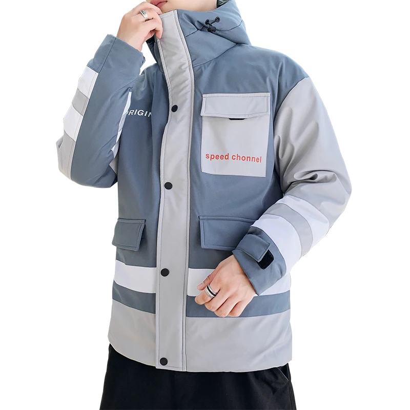JUNGLE ZONE New Winter Warm Fashion Casual Coat Men Jacket Warm Windproof Hood Men Parkas High Quality Coat 8335 - Цвет: 8335 blue