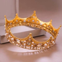 retro elegent baroque bridal crown glitter crystal imitation pearl circle crowns women princess wedding hair accessories ml