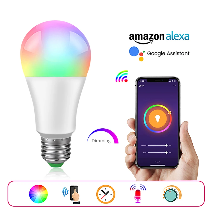 RGB 15 Вт светодиодный Wifi лампа E27 E14 B22 праздничный кукурузная с регулируемой