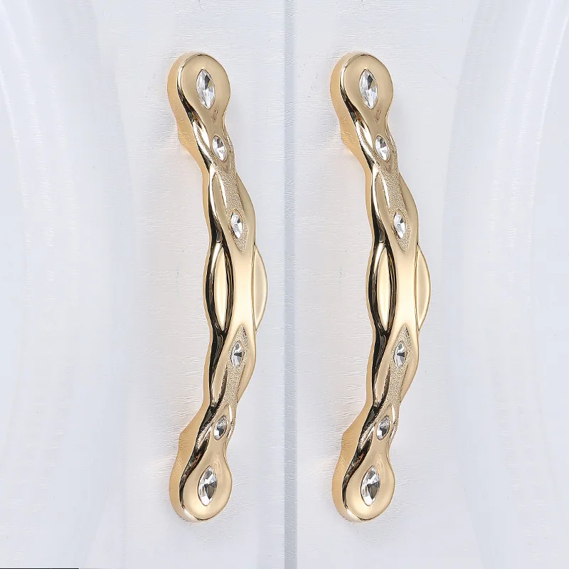 Золотые дверные ручки и для кухонного шкафа цинковый сплав украшенный стразами