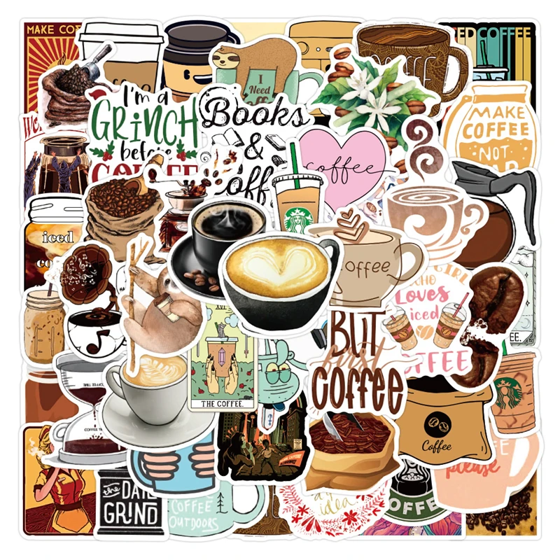 

10/30/50 PCS Coffee Doodle Cartoon Anime Pretty Sticker For Laptop Skateboard Luggage Motorcycle Fridge Waterproof Decal Toy